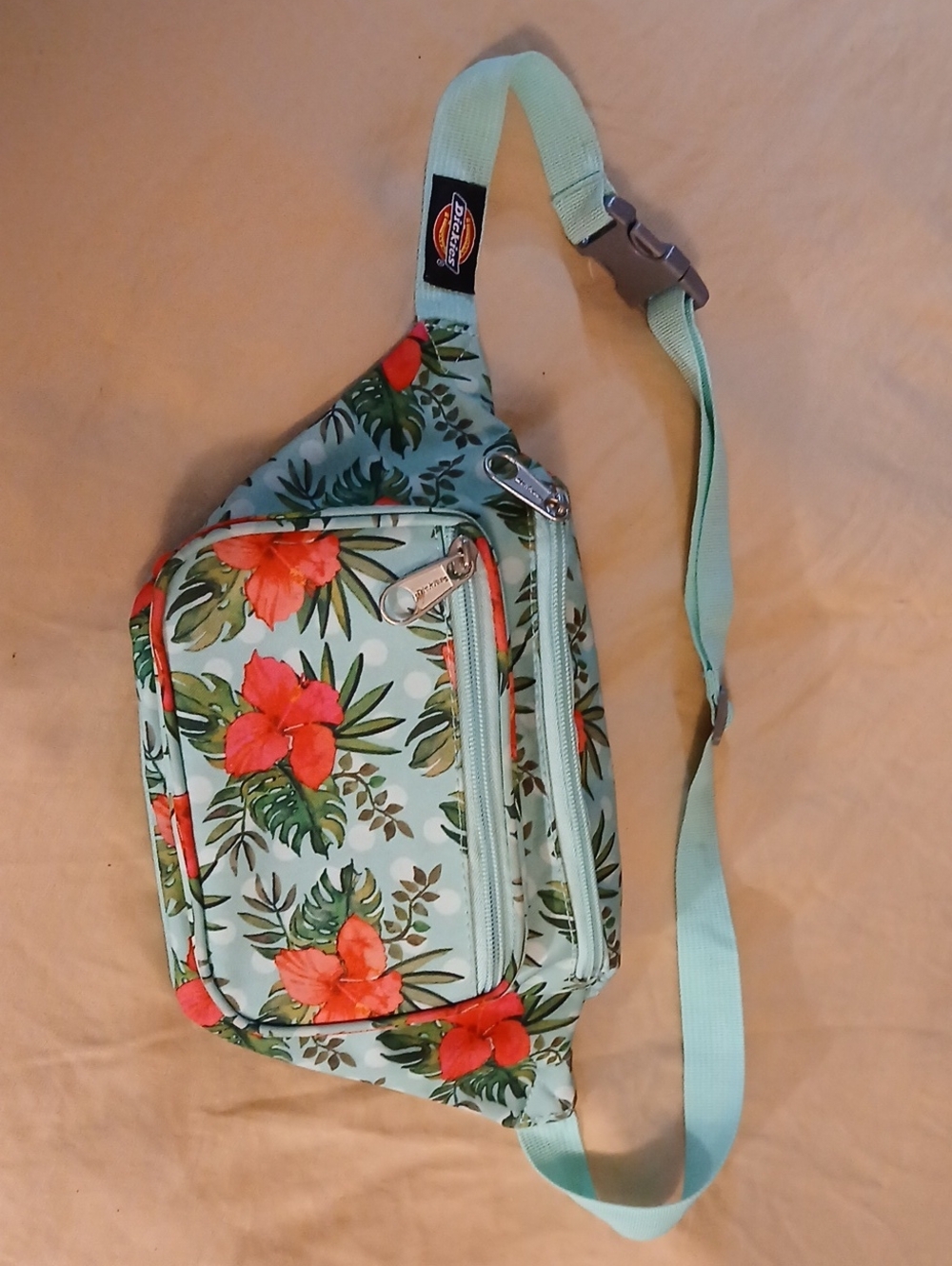 Dickies Mint Green Crossbody Bag with Red Floral Print